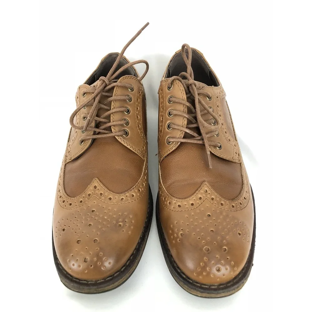 Report Mens Wing Tip Slip On Perforated Tan Brown Oxford Dress Shoe 9 M‎ Mint